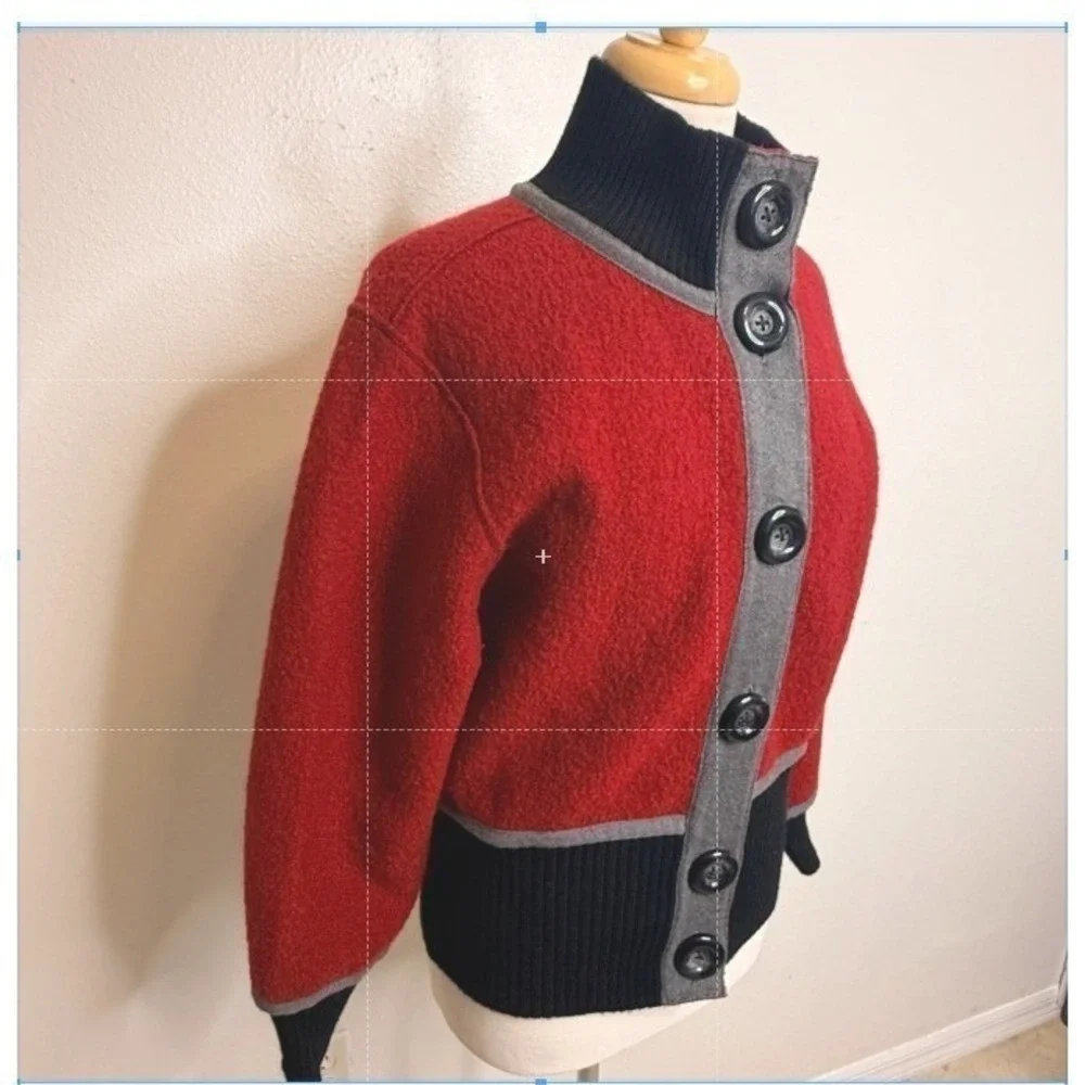 Tribal Sweater Sz SP 100% Wool Cardigan Warm‎ Colorblock Dark Academia Style